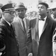Cassius Clay's attempt to picket Sonny Liston's training camp at Surfside was stopped cold by a dtermined police chief, Wiley Barefoot, 2/7. Clay and his brother, Rudy (left center) and assistant trainer Drew Brown (r) led the parade.
Getty Images